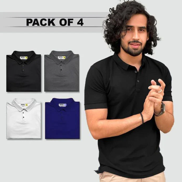 Men Polo T-Shirts (Buy One Get 3 Free) (Multicolor)