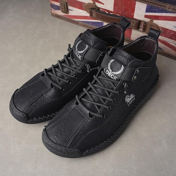 LDECK Premium Hand-Stitched Leather Casual Shoes (Black)