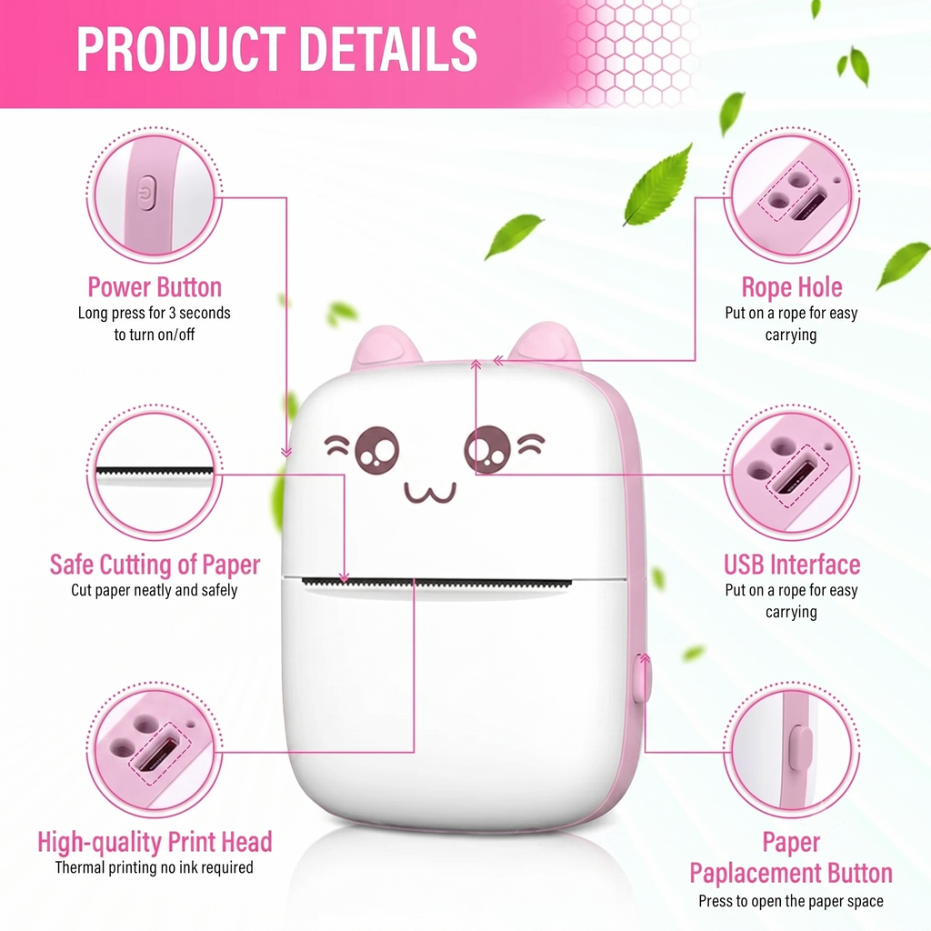 HillKart™ Portable Mini Pocket Printer (Inkless & Bluetooth)